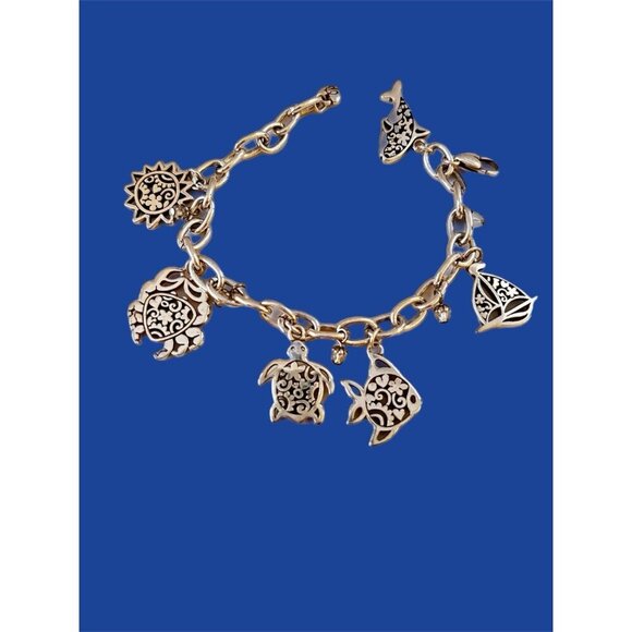 Brighton Seascape Silver Charm Necklace and Dangling Crystal Bracelet Set - Picture 1 of 13